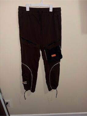 Men's Brown Cargo Jogger Pants with Contrast Pocket